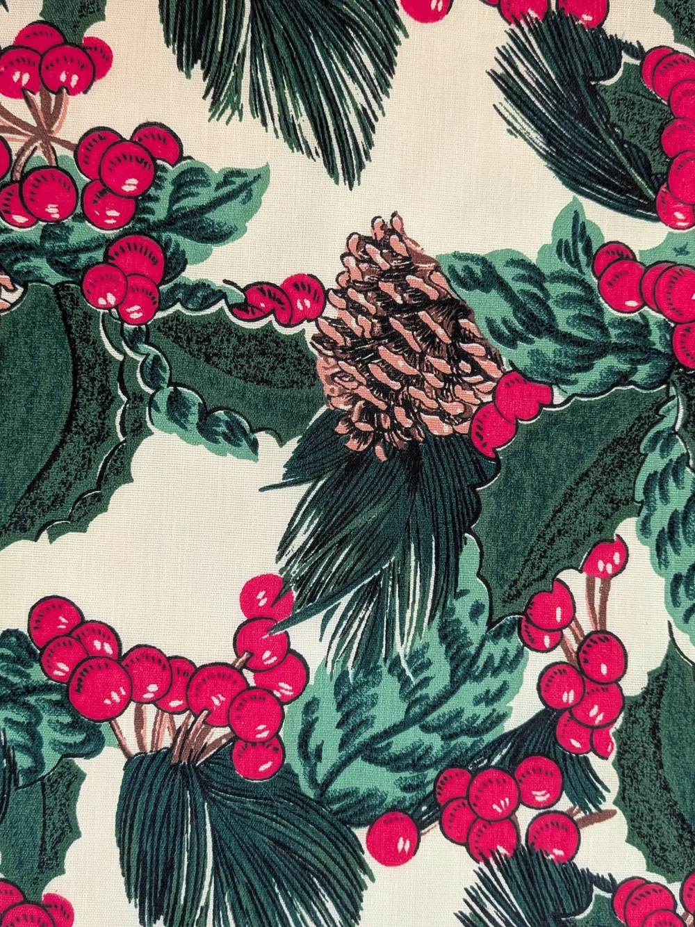 Christmas Holly Berry & Pinecone Six Placemat Set 6